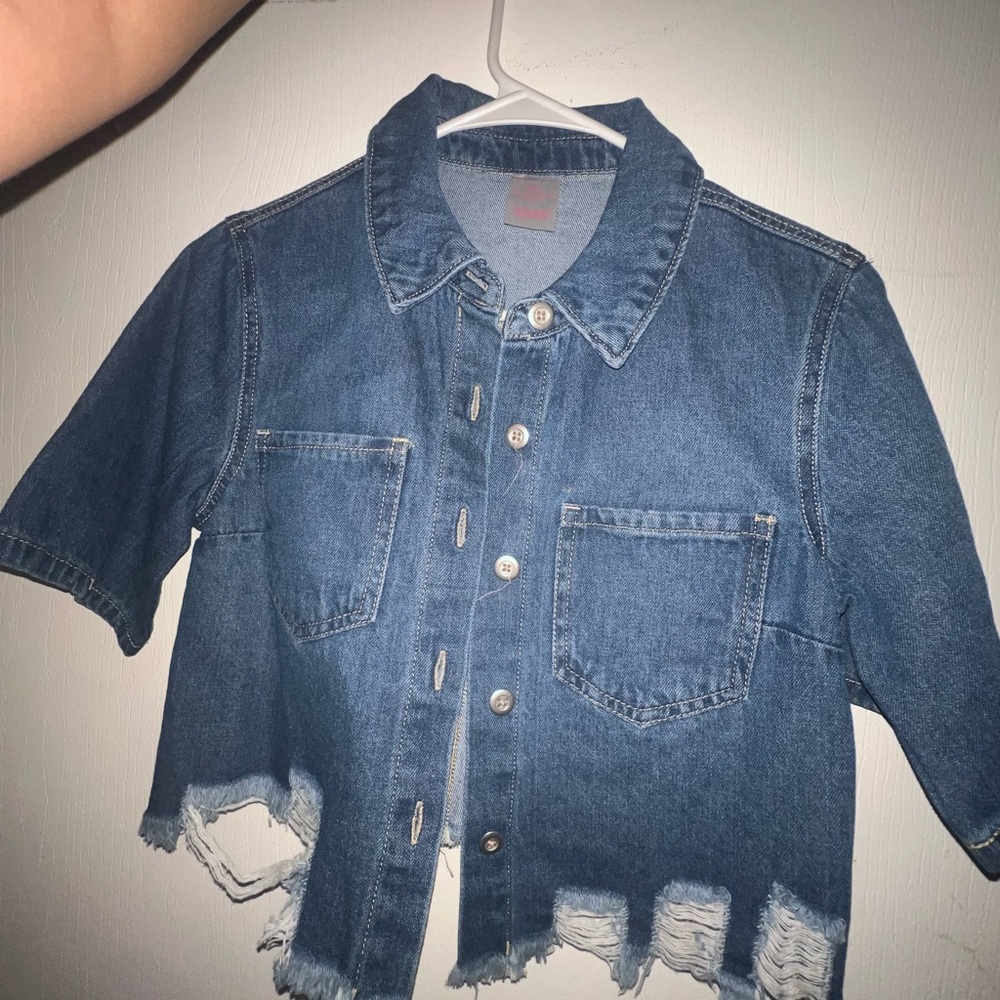 No Boundaries Blue Denim Cropped Cardigan
